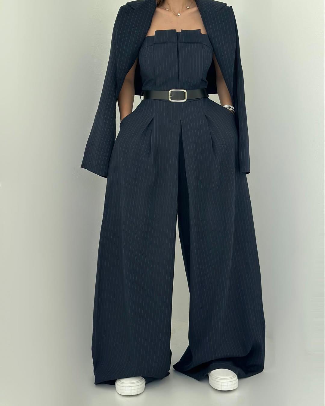 Lauralie - Conjunto Para Ir Al Trabajo Con Mono Sin Tirantes Estilo Chaqueta