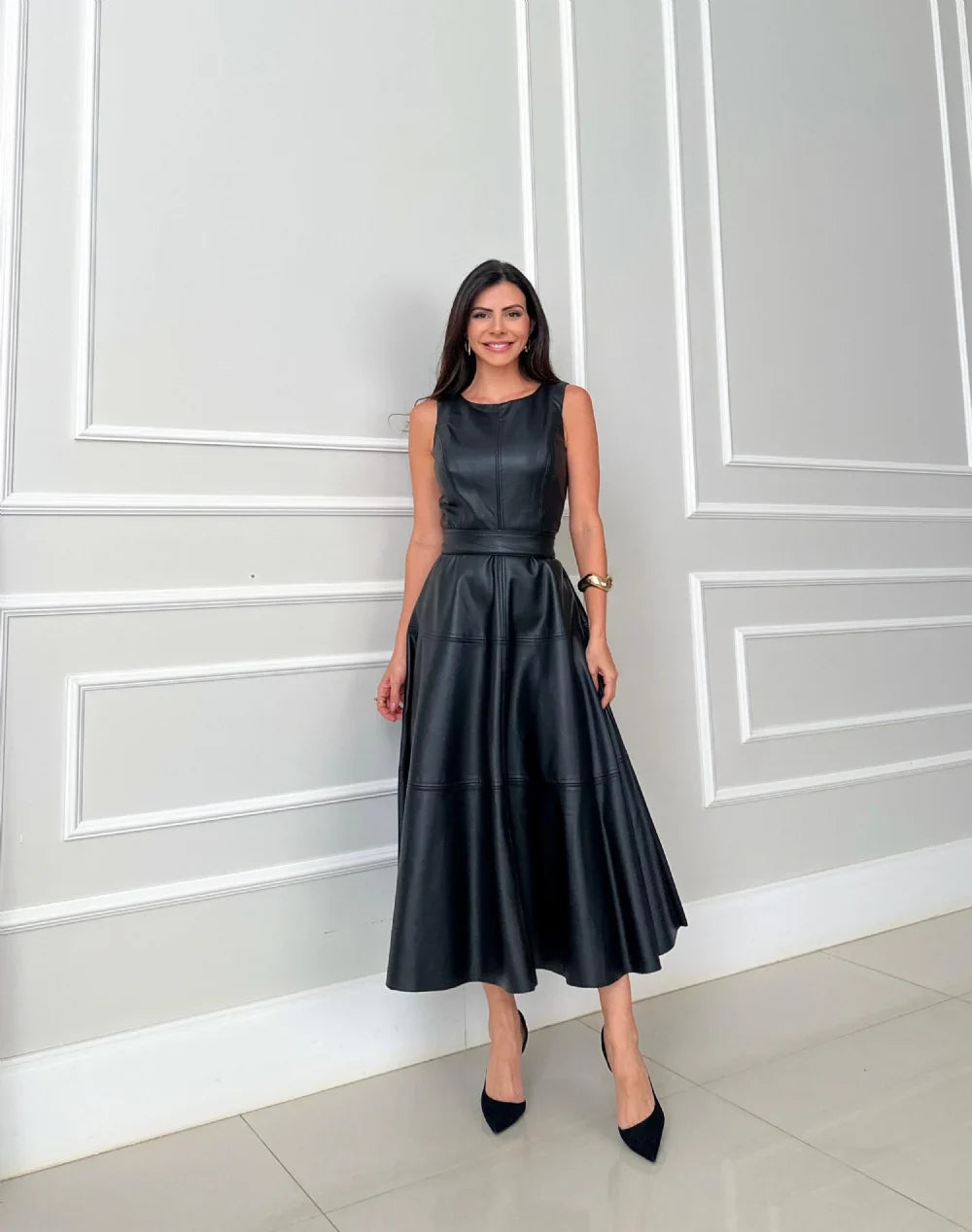Bnita - Vestido Midi Sin Mangas De Piel Sintética