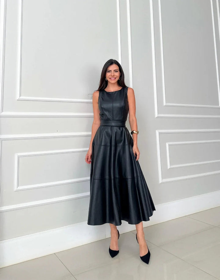 Bnita - Vestido Midi Sin Mangas De Piel Sintética