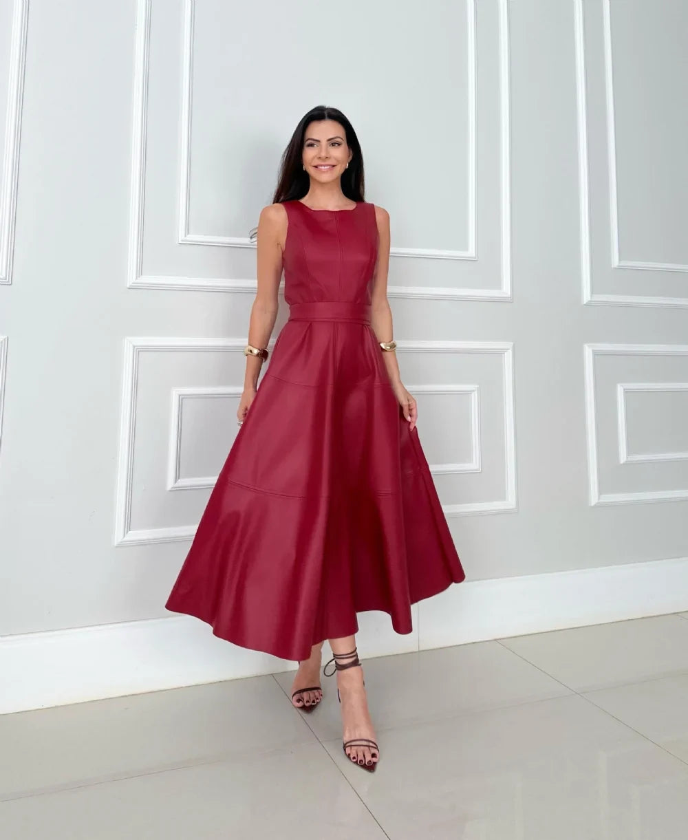 Bnita - Vestido Midi Sin Mangas De Piel Sintética