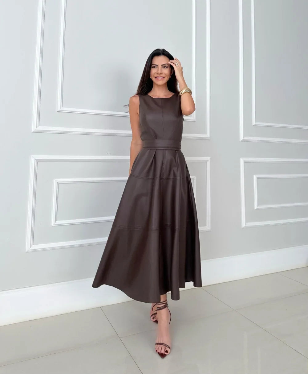 Bnita - Vestido Midi Sin Mangas De Piel Sintética