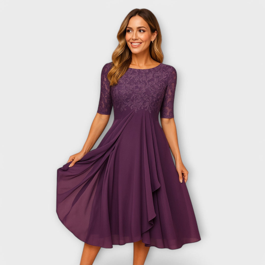 Martyna - Vestido Midi Con Mangas de Encaje