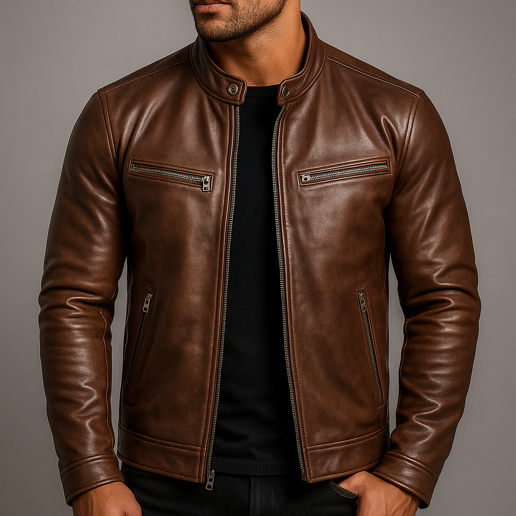 Jaromir - Chaqueta Vntage De Cuero Con Cremallera