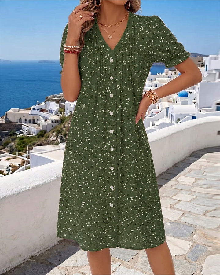 Dayma - Vestido Floral Con Cuello en V Y Botones en La Parte Delantera