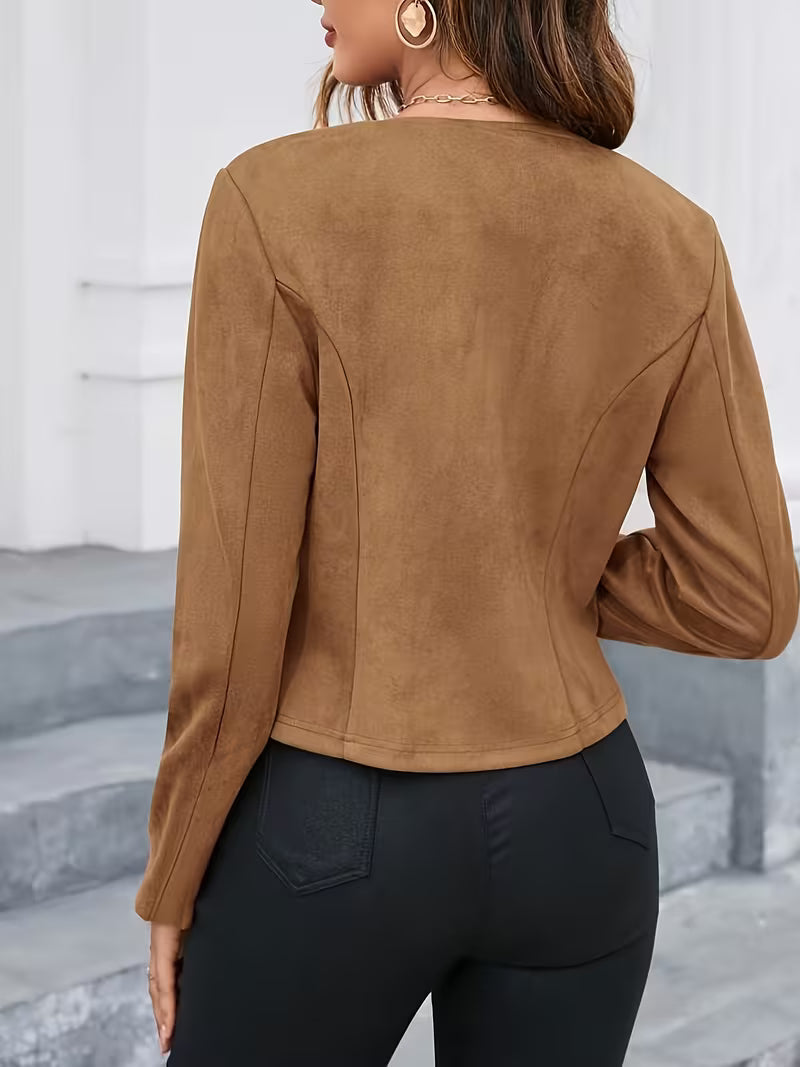 Eria - Chaqueta De Ante Con Cuello Redondo Y Cremallera