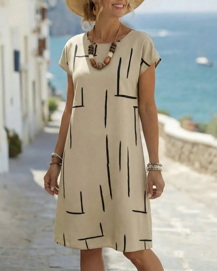 Ainee - Vestido De Verano Estampado Con Cuello Redondo