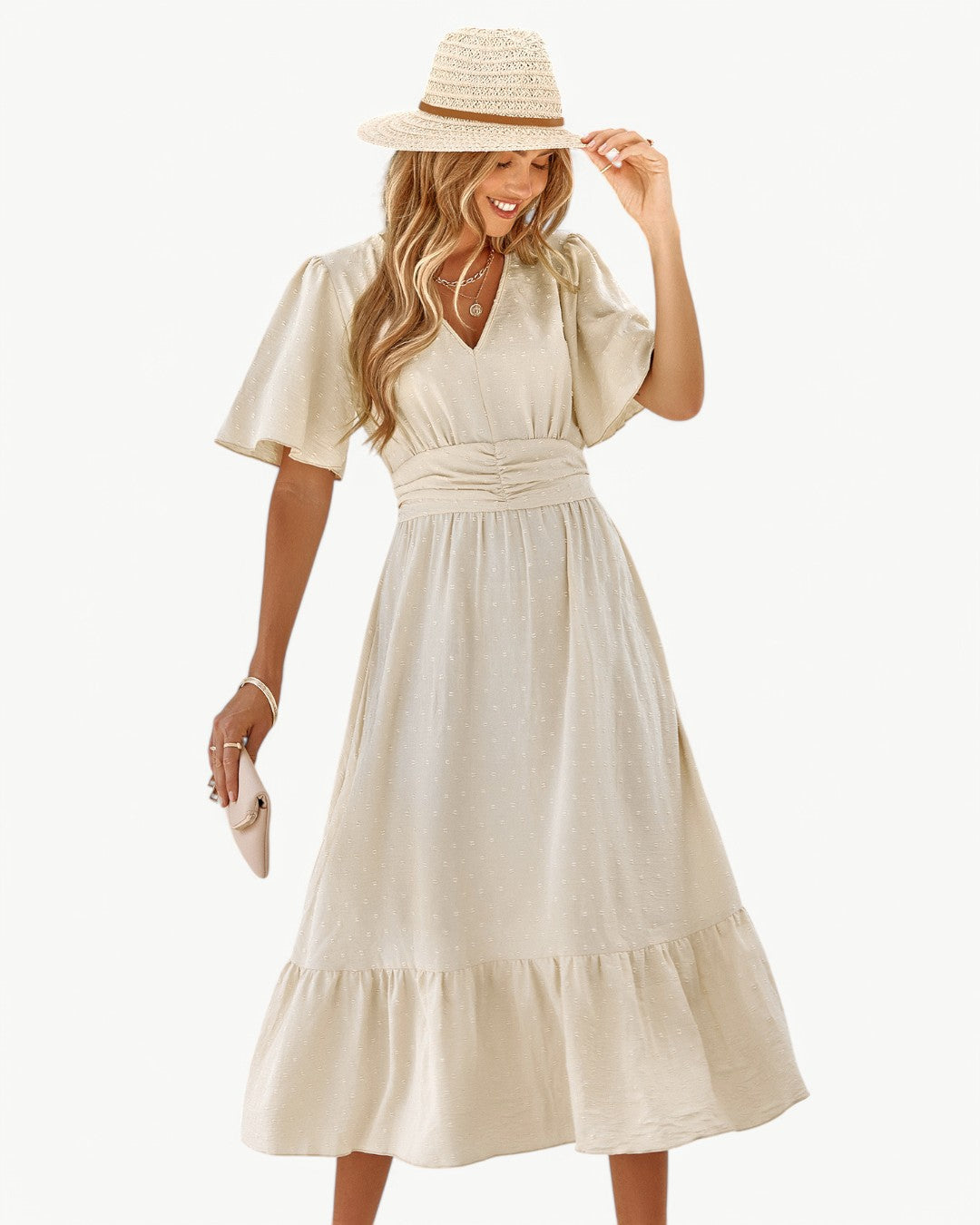 Marwa - Vestido de Manga Corta con Cuello en V