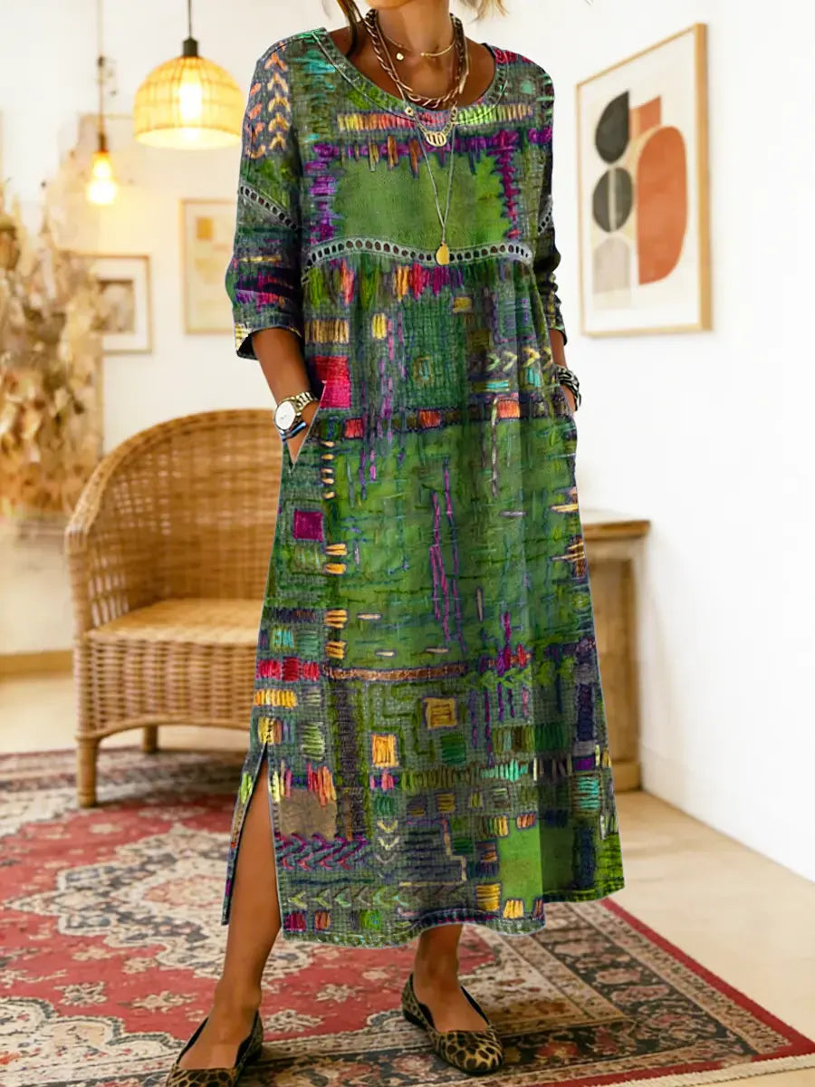 Nihada - Vestido Midi Acampanado De Estilo Artístico