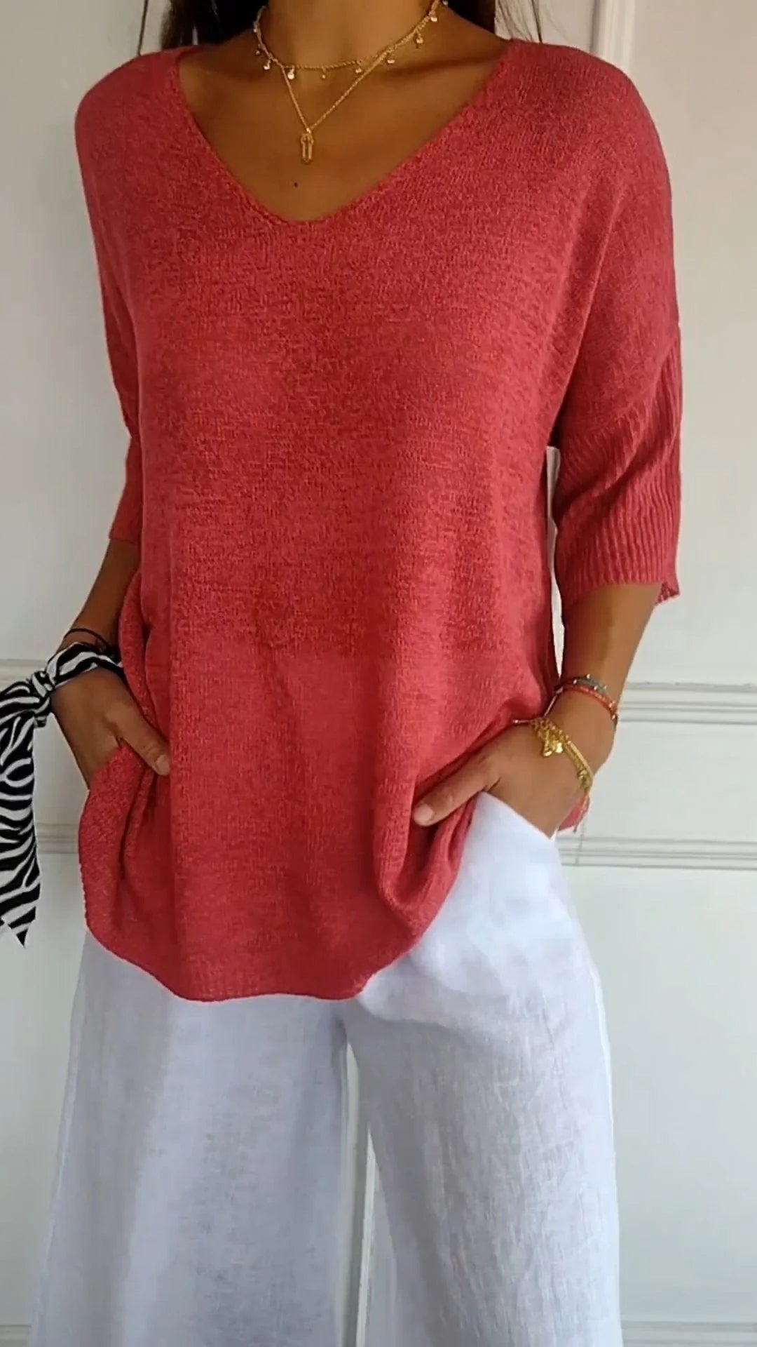 Rosel - Top De Punto Liso Con Cuello En V