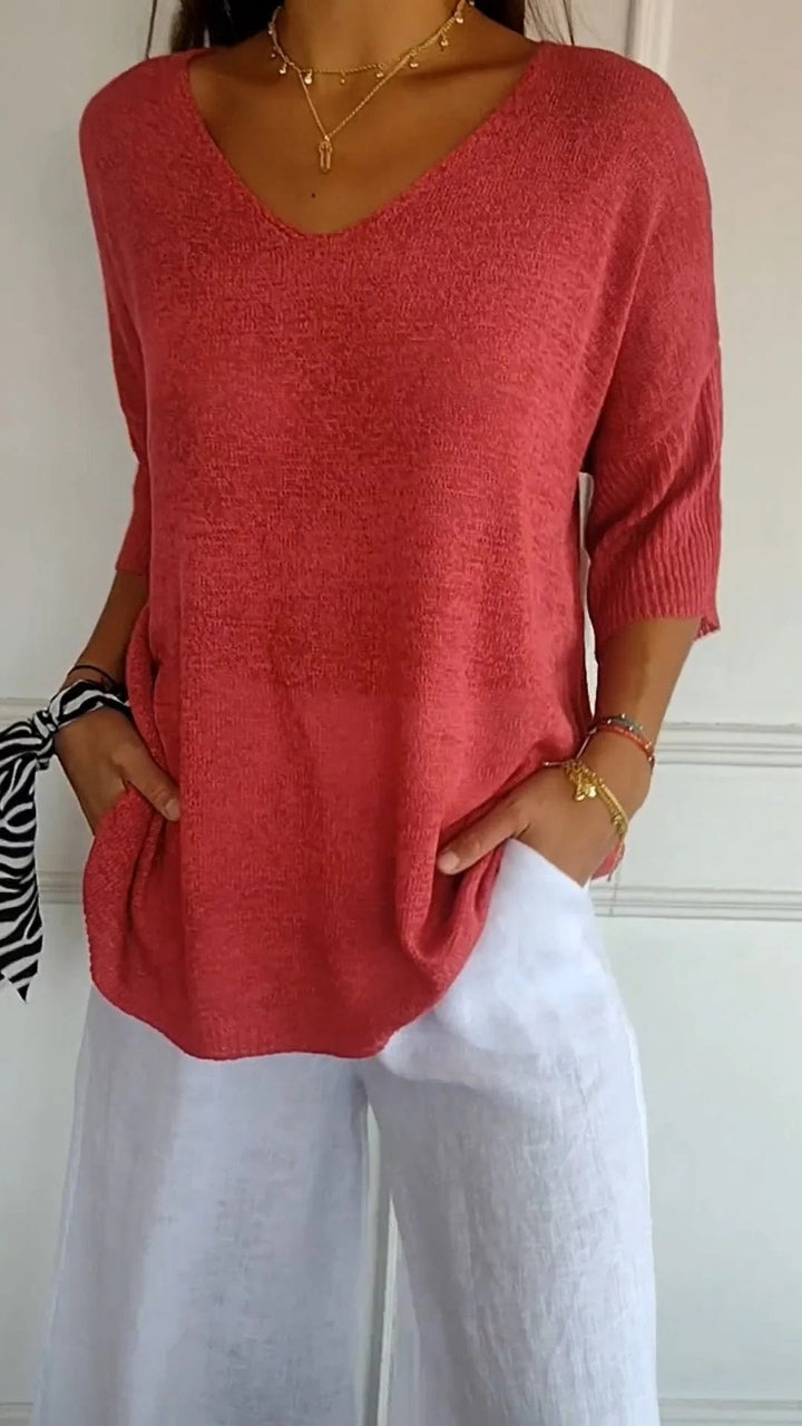 Rosel - Top De Punto Liso Con Cuello En V