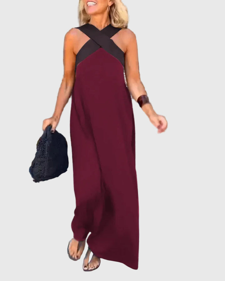 Frederikke - Elegante Vestido Largo Con Cuello Cruzado