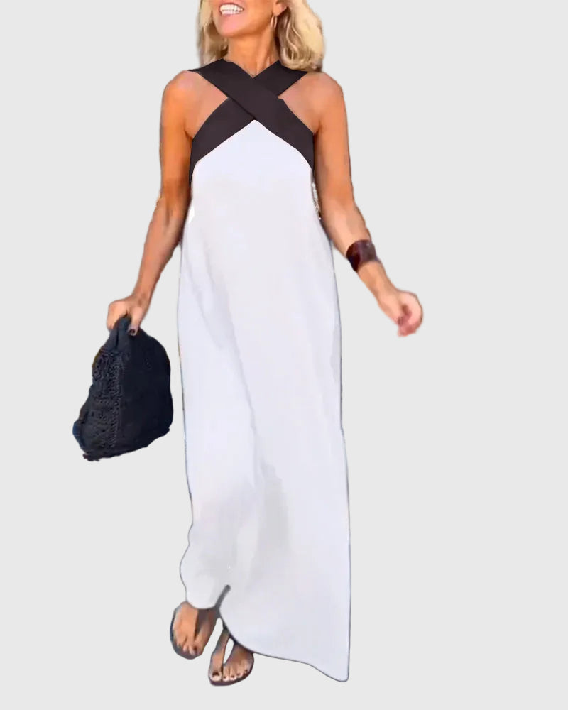 Frederikke - Elegante Vestido Largo Con Cuello Cruzado