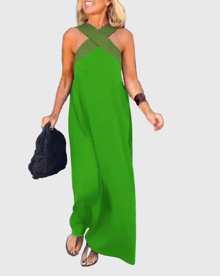 Frederikke - Elegante Vestido Largo Con Cuello Cruzado