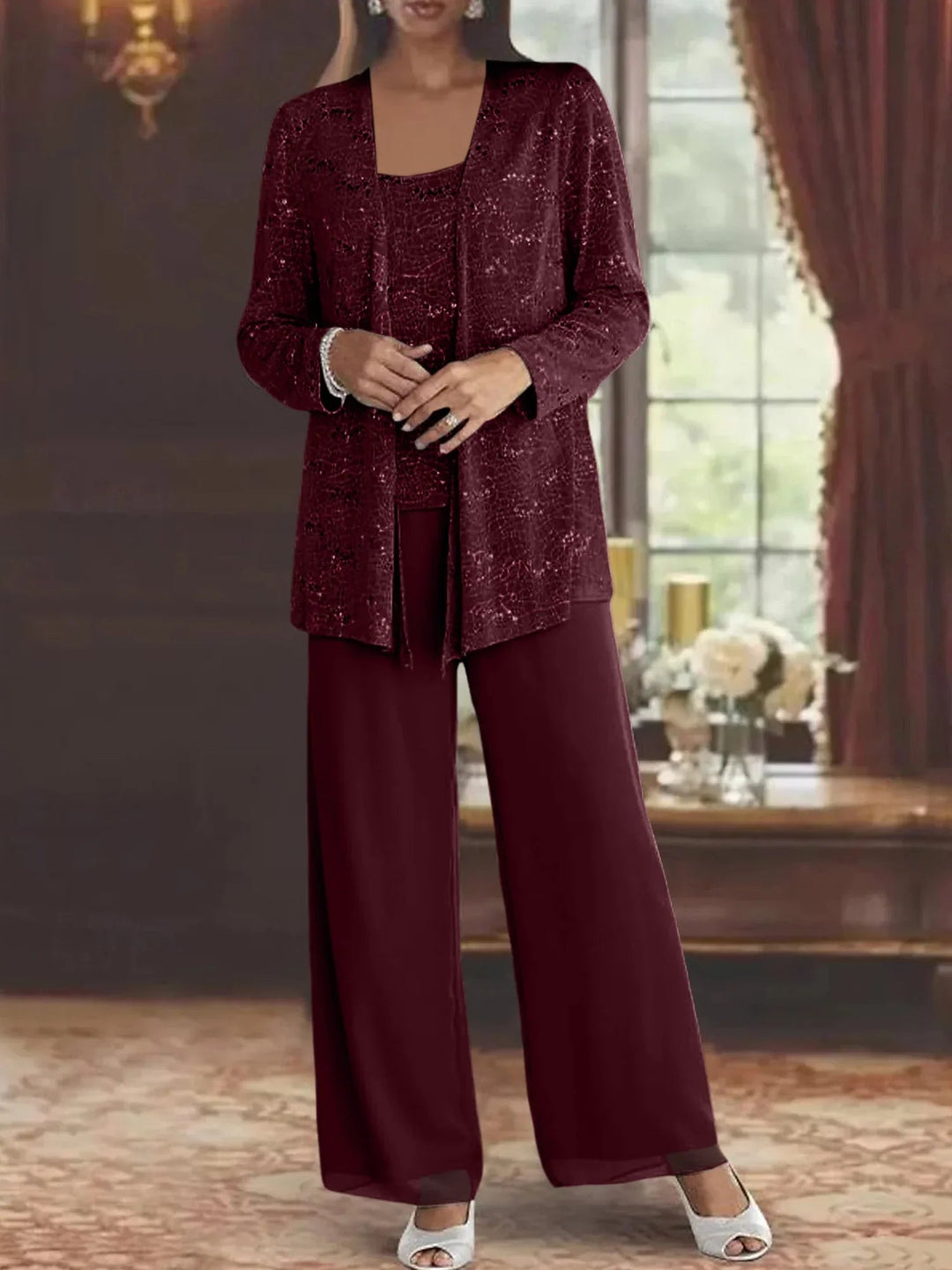 Gimena - Conjunto De Pantalón Y Cárdigan Con Purpurina
