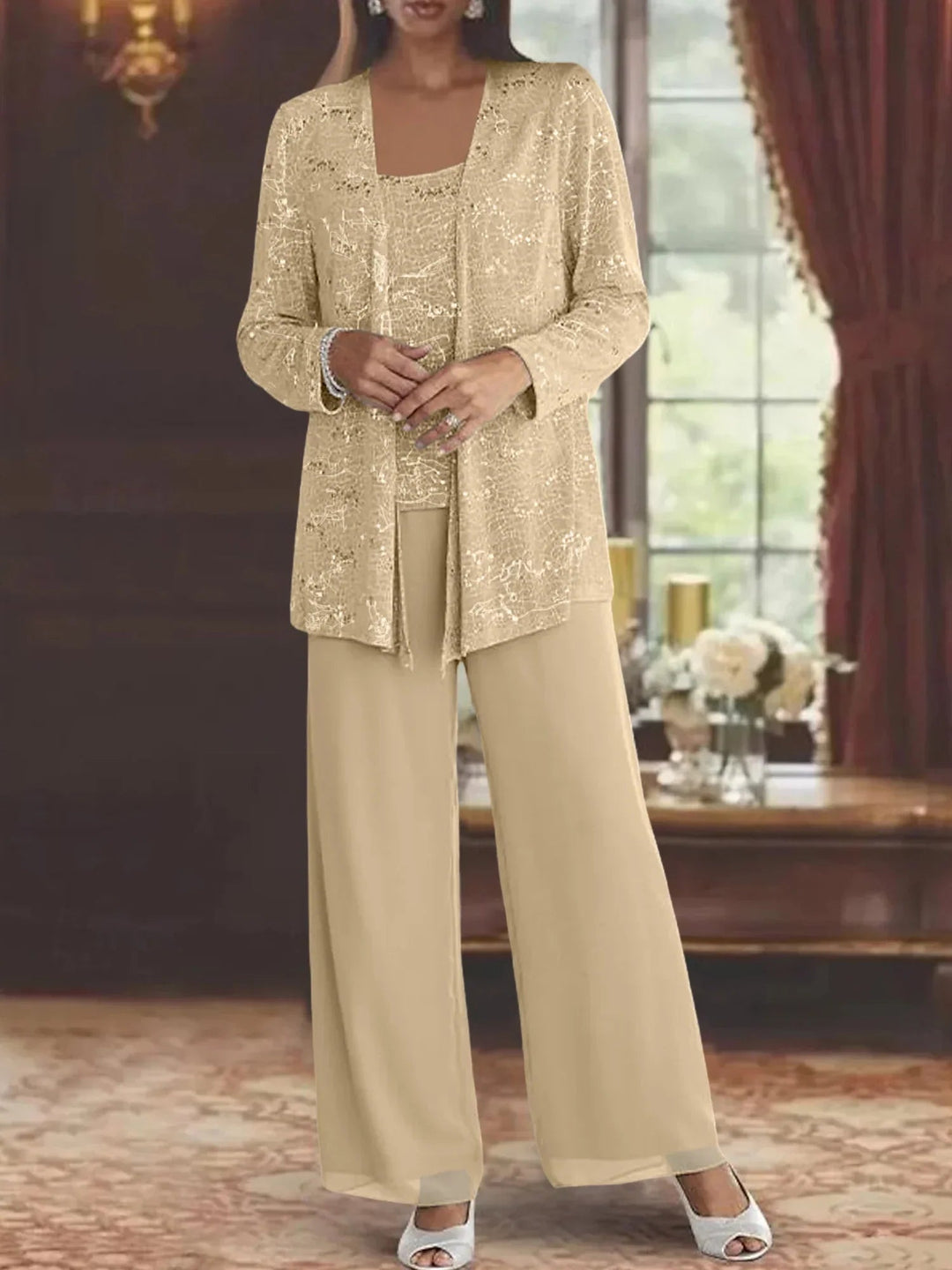 Gimena - Conjunto De Pantalón Y Cárdigan Con Purpurina