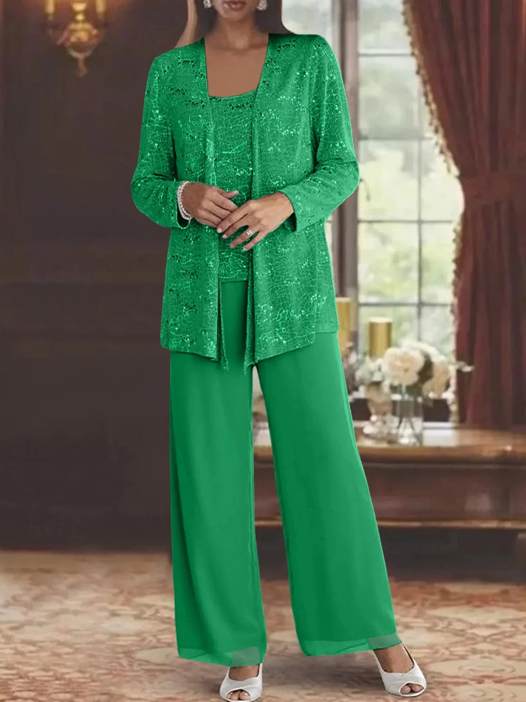 Gimena - Conjunto De Pantalón Y Cárdigan Con Purpurina