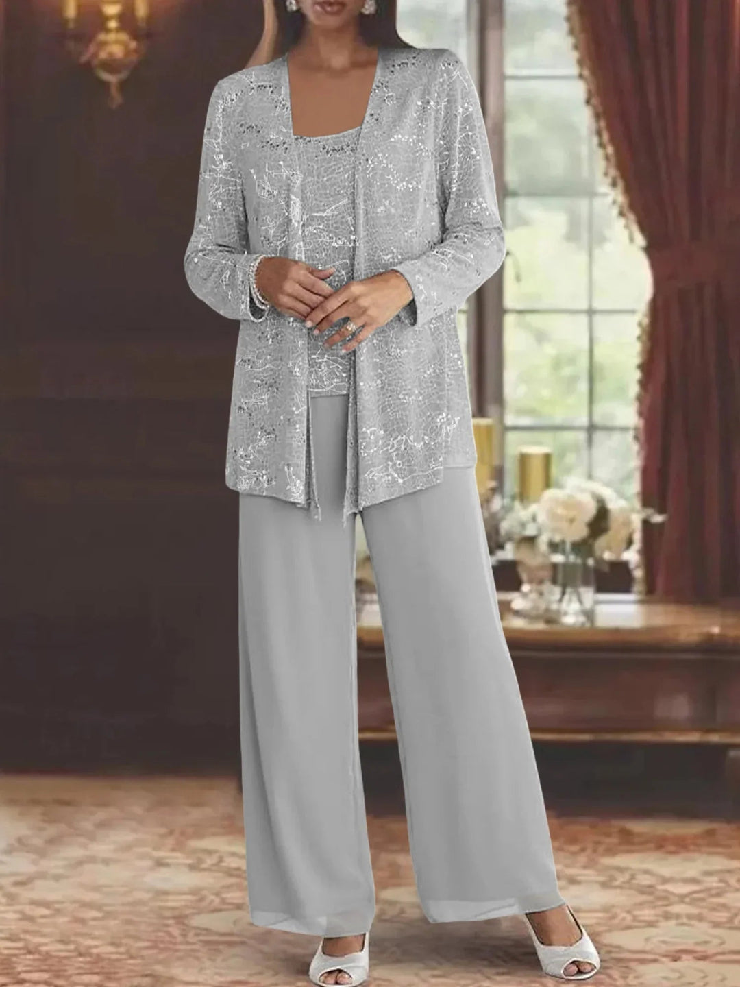 Gimena - Conjunto De Pantalón Y Cárdigan Con Purpurina