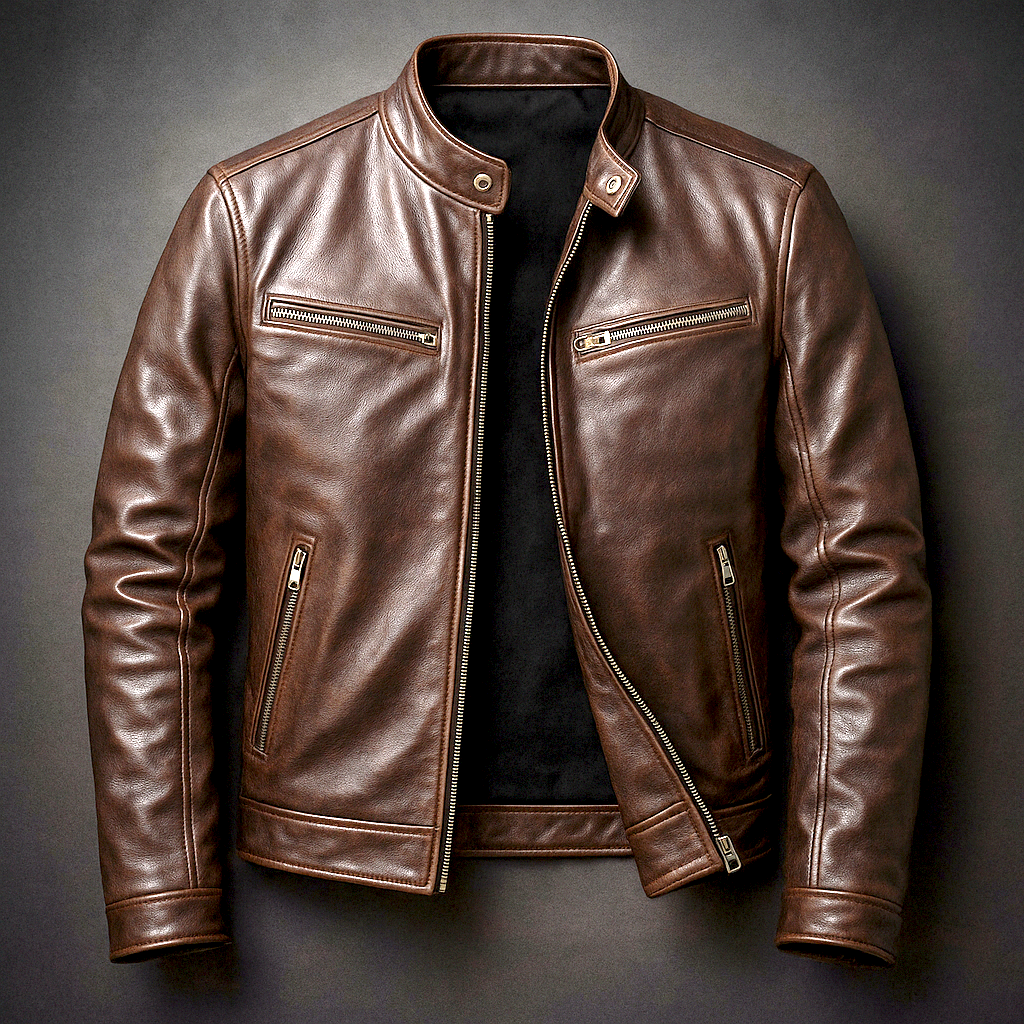 Jaromir - Chaqueta Vntage De Cuero Con Cremallera