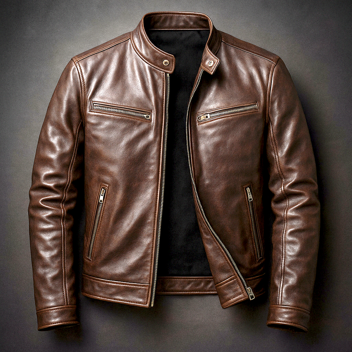 Jaromir - Chaqueta Vntage De Cuero Con Cremallera