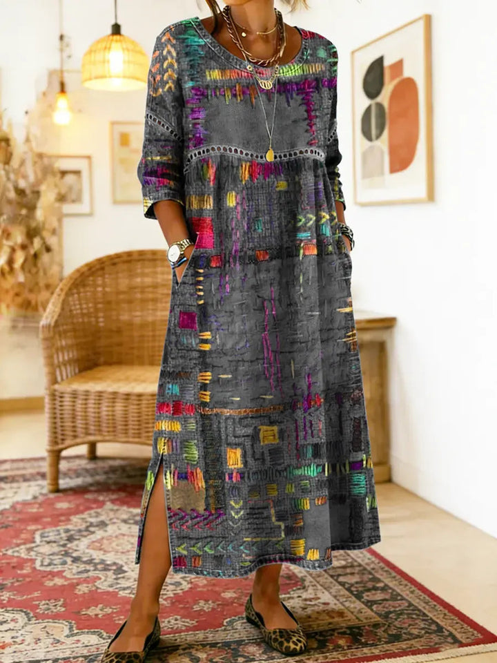 Nihada - Vestido Midi Acampanado De Estilo Artístico