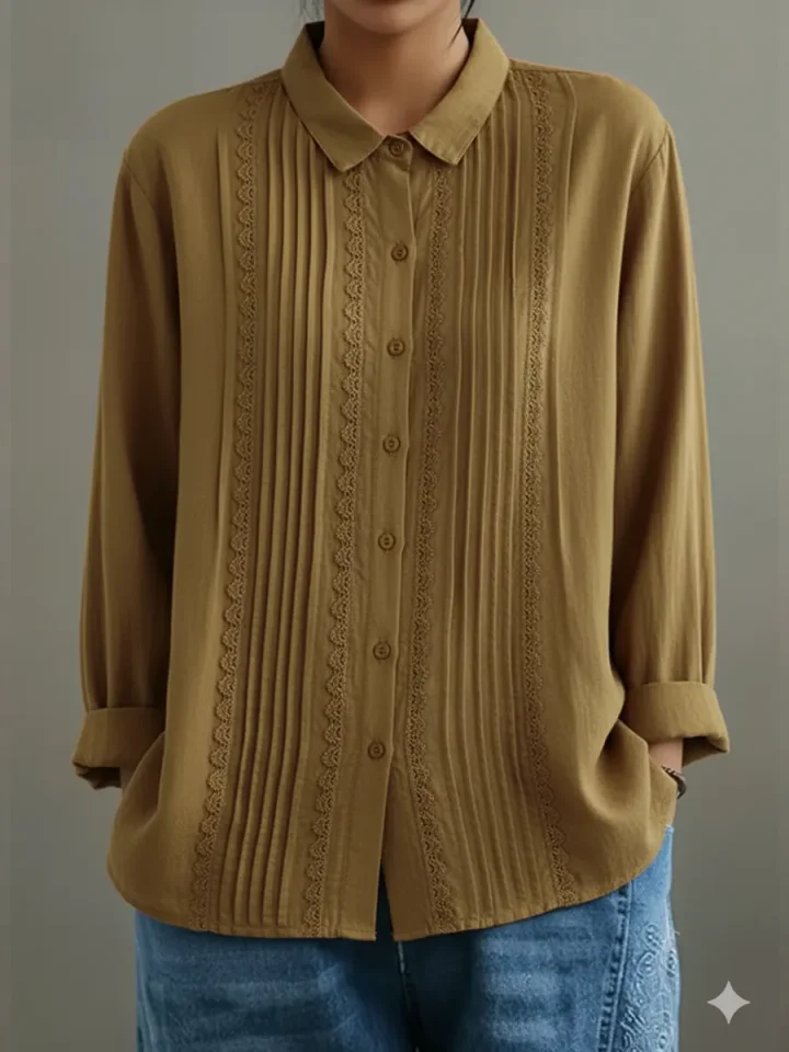 Kalanit - Camisa De Lino y Algodón Con Encaje Patchwork