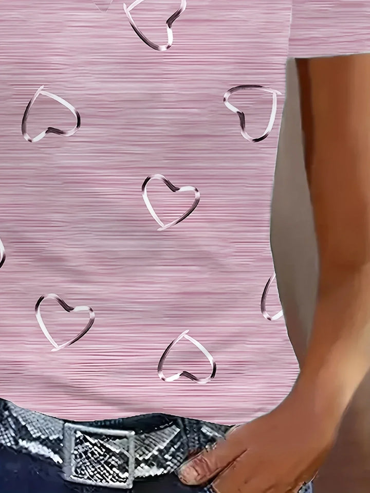 Emlyn - Top Moderno Con Cuello En V y Estampado De Corazones