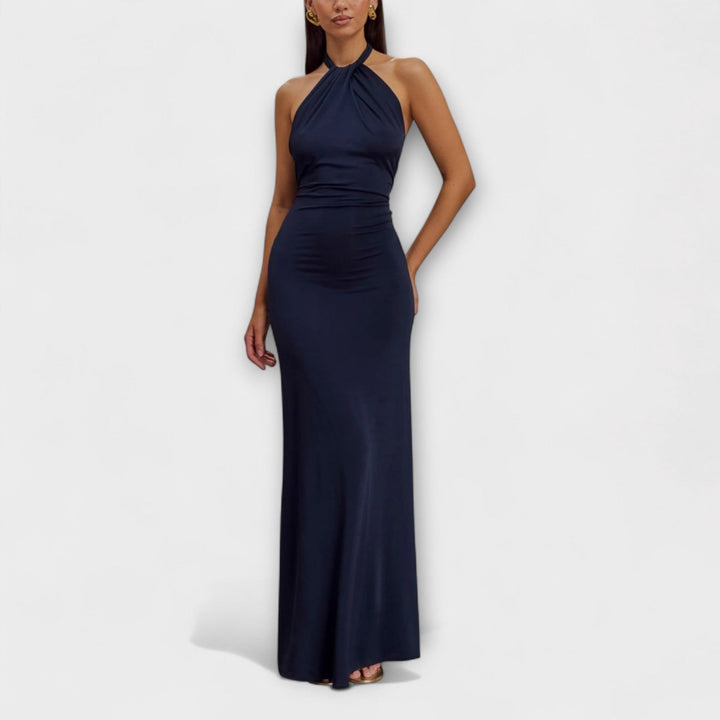 Meriam - Vestido Largo con Escote Halter y Estampado Slinky