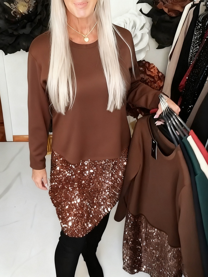 Ksenija - Vestido De Patchwork Con Cuello Redondo y Lentejuelas