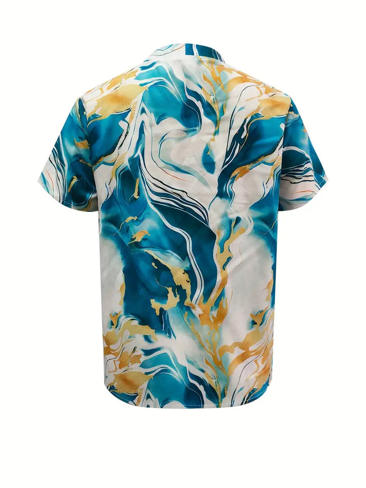 Maroula - Elegante Camisa De Manga Corta Con Estampado De Mármol