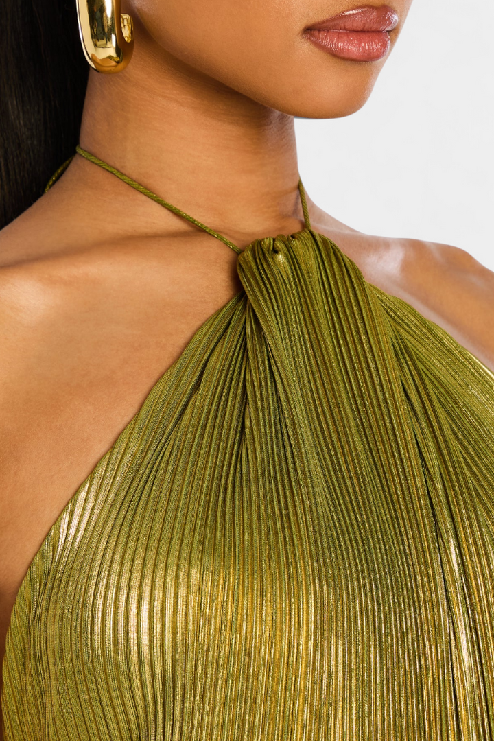 Kinia - Vestido Largo Metálico Con Peridoto