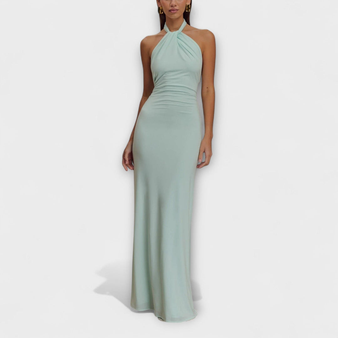 Meriam - Vestido Largo con Escote Halter y Estampado Slinky