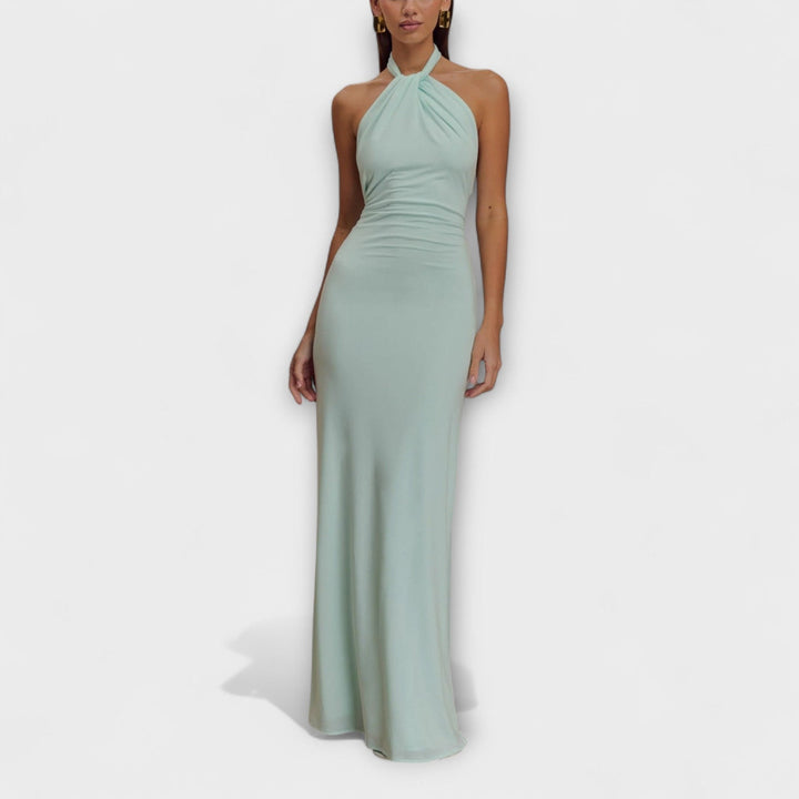 Meriam - Vestido Largo con Escote Halter y Estampado Slinky