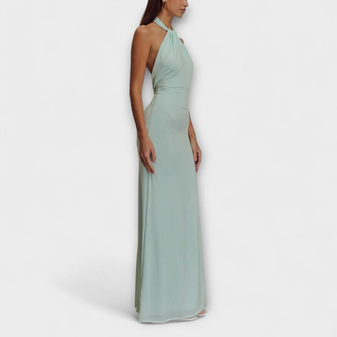 Meriam - Vestido Largo con Escote Halter y Estampado Slinky