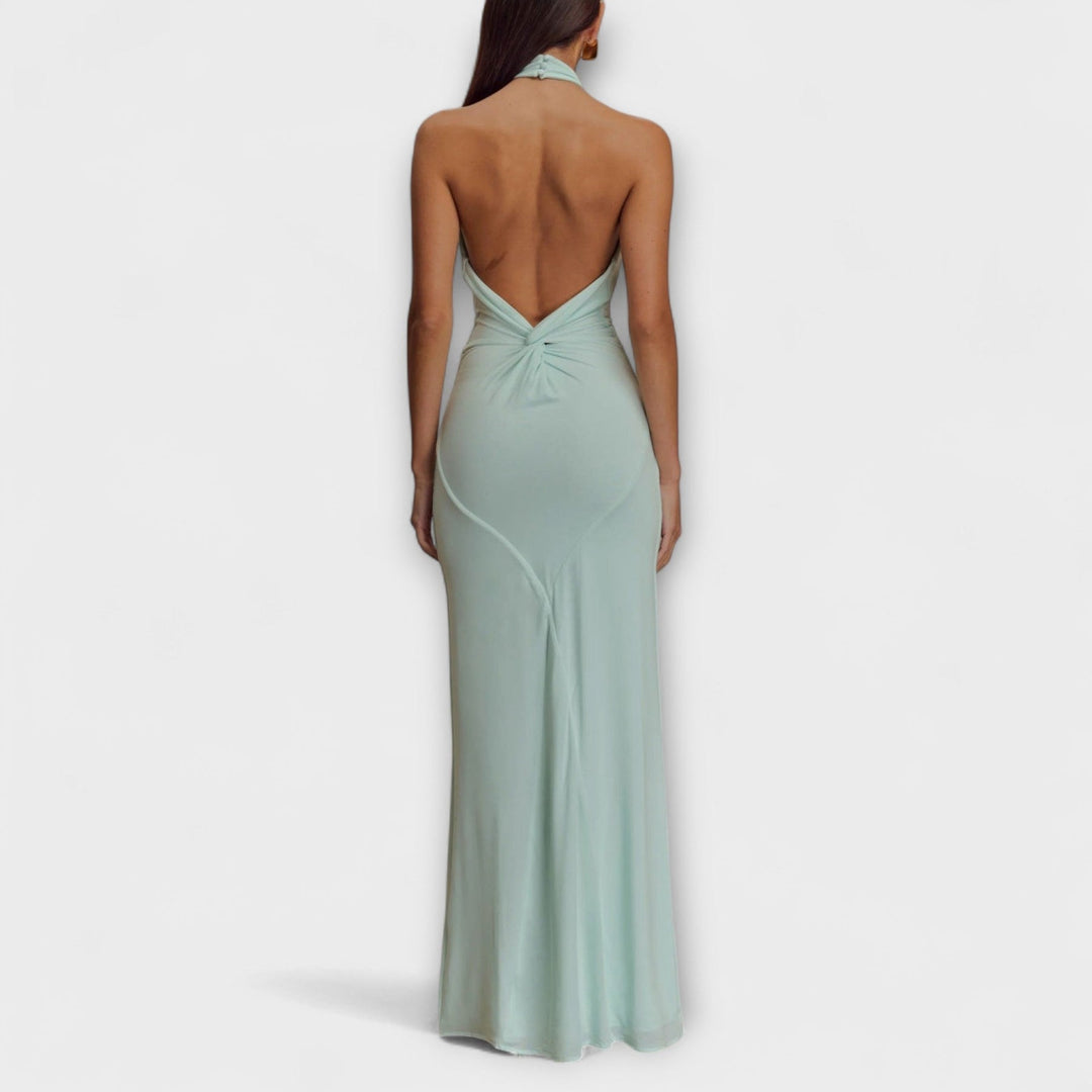 Meriam - Vestido Largo con Escote Halter y Estampado Slinky