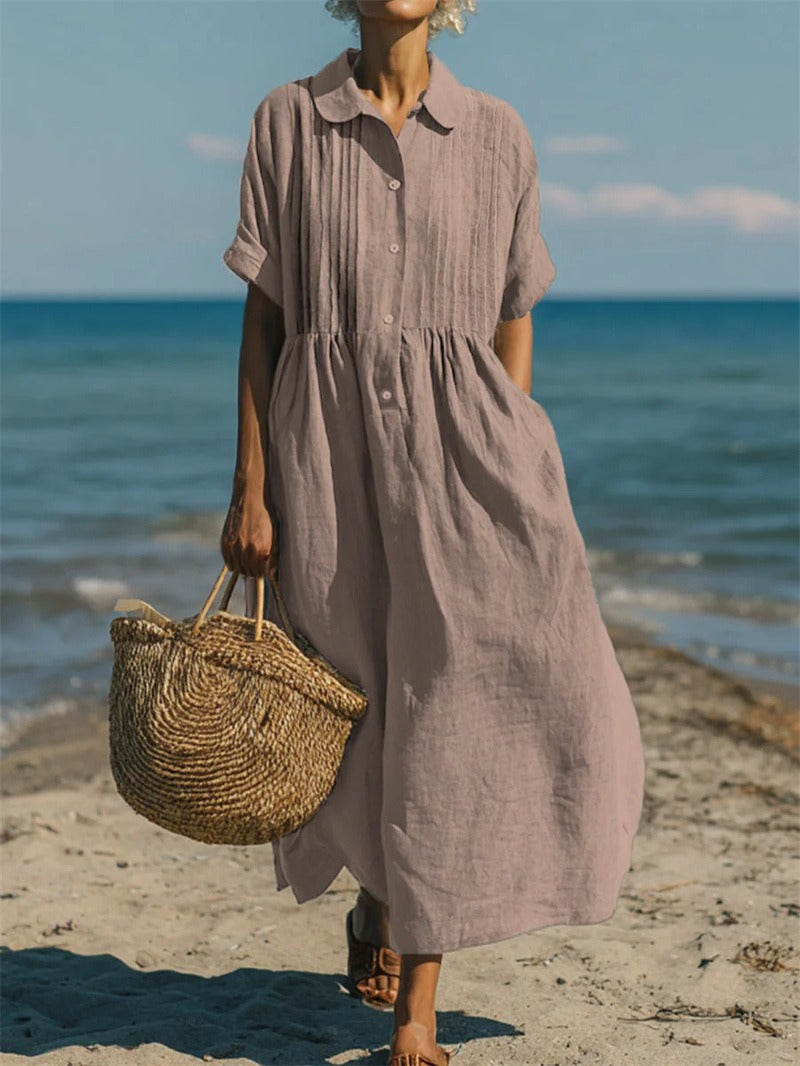 Janny - Elegante Vestido Camisero de Algodón Con Corte Fluido