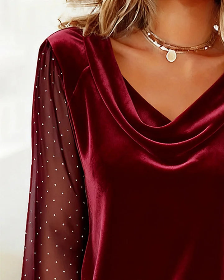 Meital - Top De Manga Larga Con Cuello Abatible y Paneles