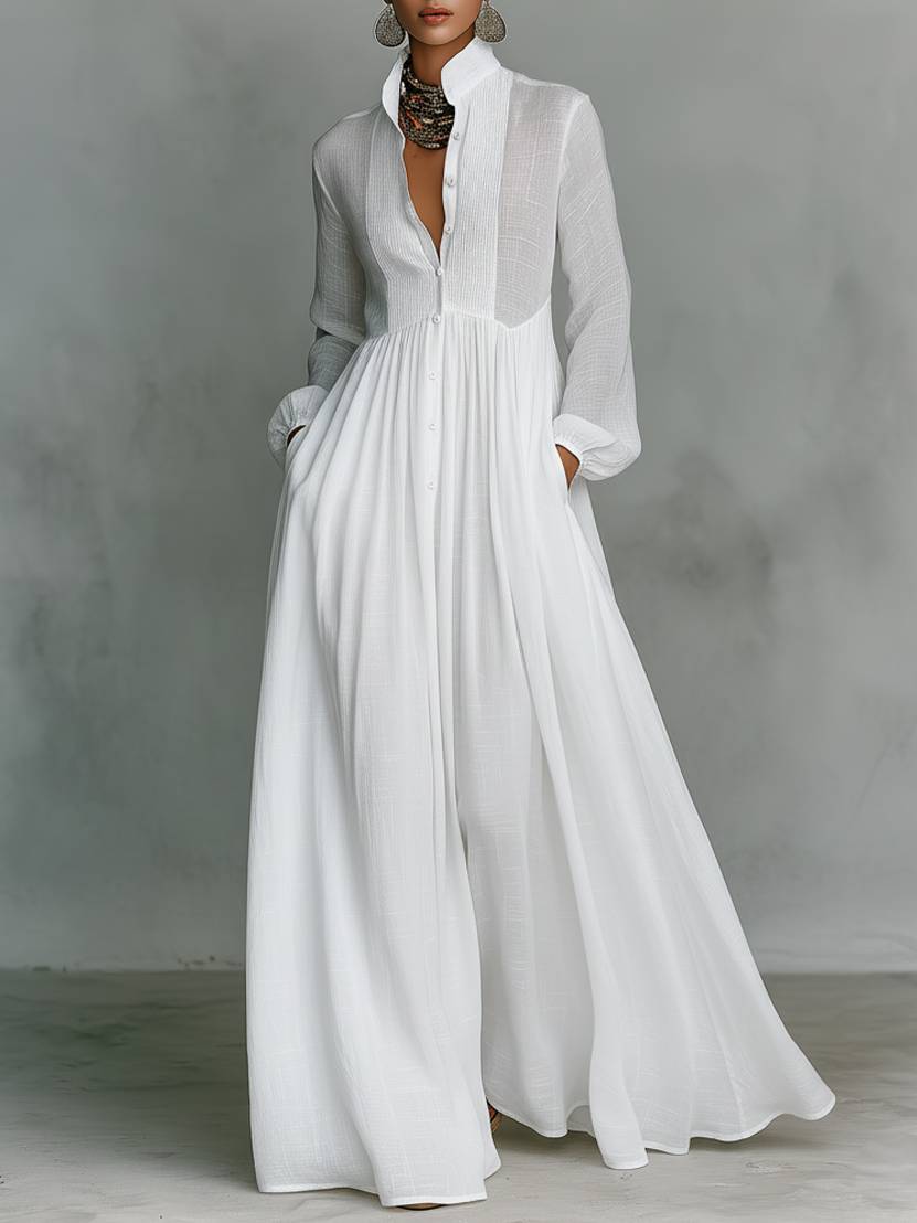 Naylia - Vestido Largo con Cuello Alto y Mangas Largas