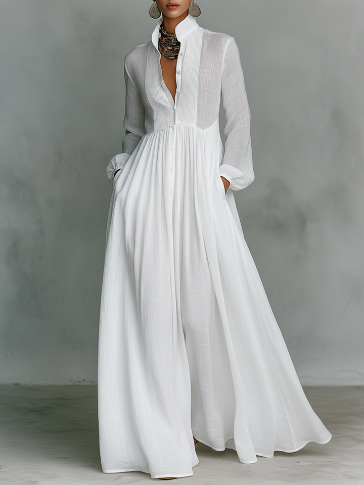Naylia - Vestido Largo con Cuello Alto y Mangas Largas