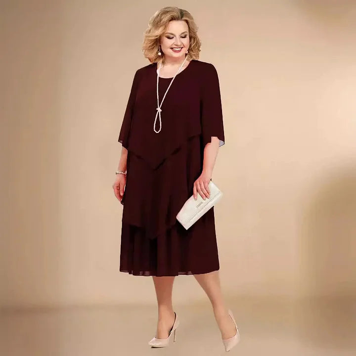 Leva - Elegante Vestido De Gasa Con Capas Irregulares