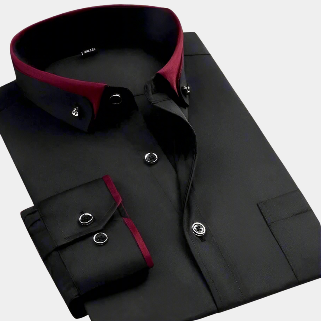 Daarik - Camisa De Vestir De Manga Larga Con Cuello En Contraste