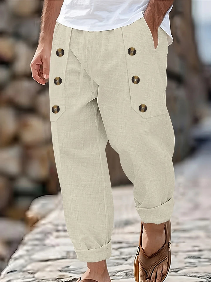 Beslan - Pantalones Elegantes De Pierna Recta Con Botones Dorados