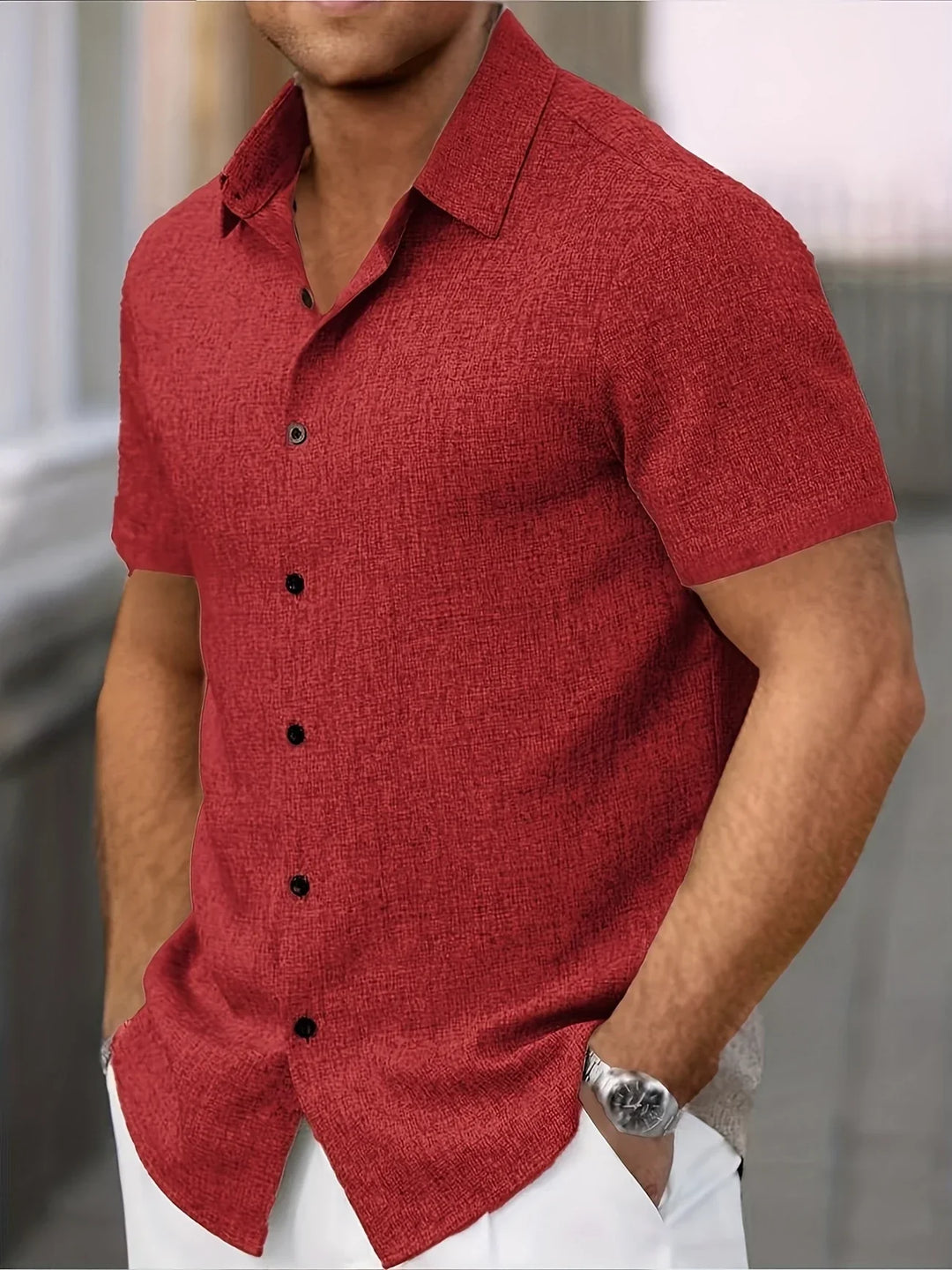 Dwight - Camisa De Manga Corta Ligera De Mezcla De Lino