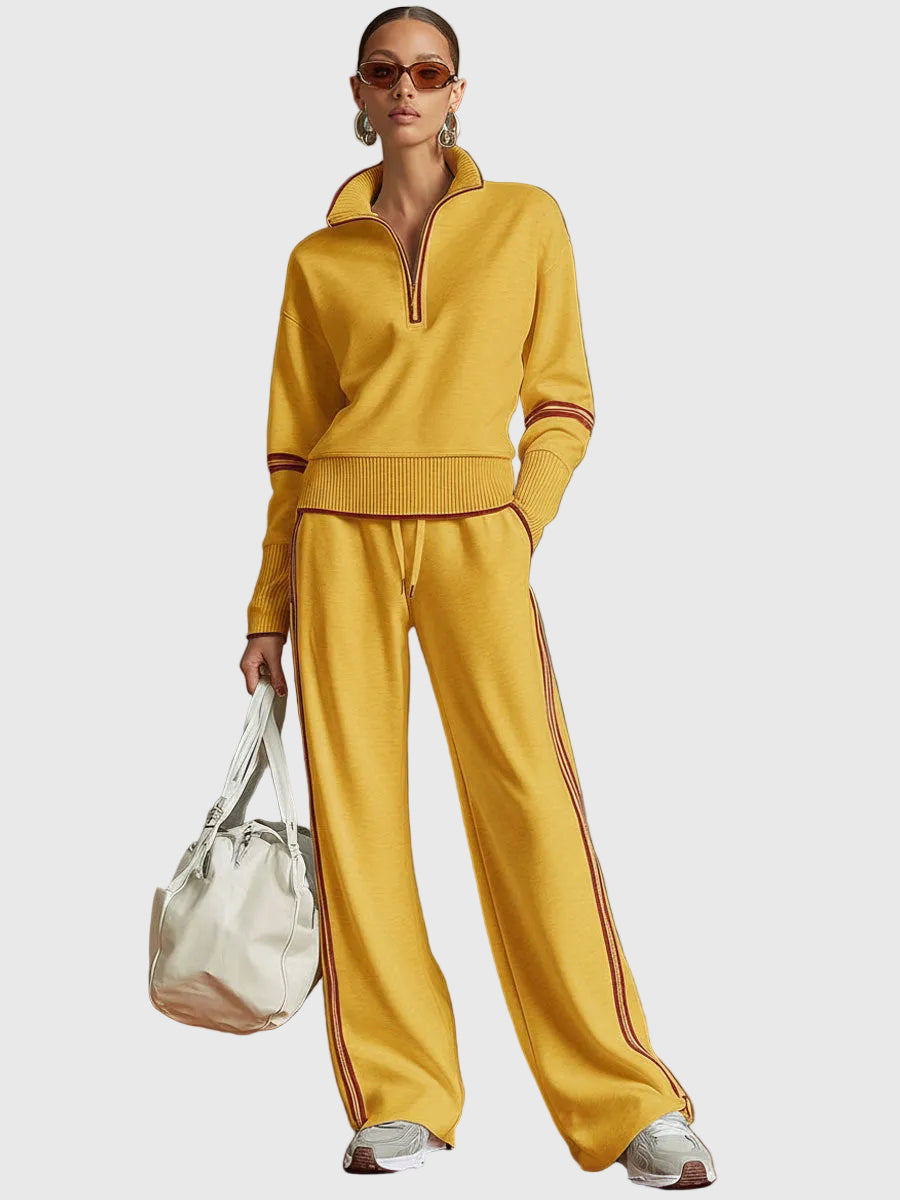 Minrada - Conjunto de Blusa y Pantalón de Pliegues Anchos