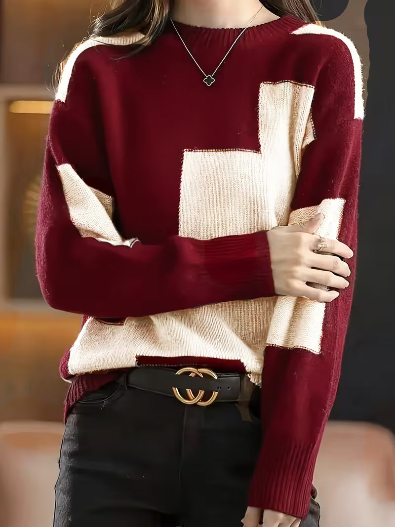 Marvelle - Jersey De Manga Larga Con Cuello Redondo Y Bloques De Color