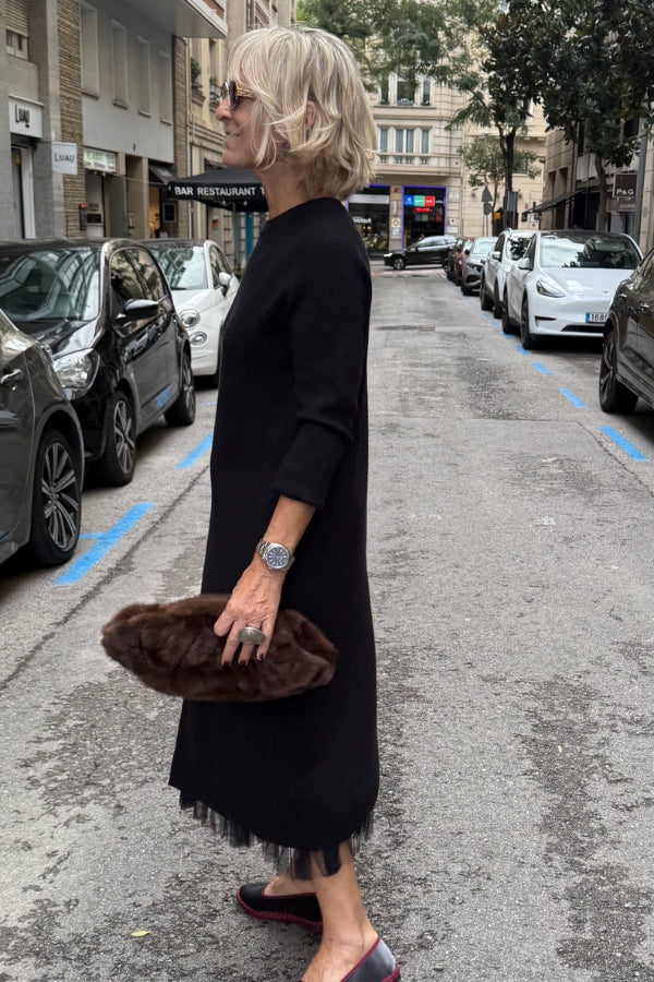 Oona - Vestido De Tul Con Drapeado y Jersey Largo De Punto