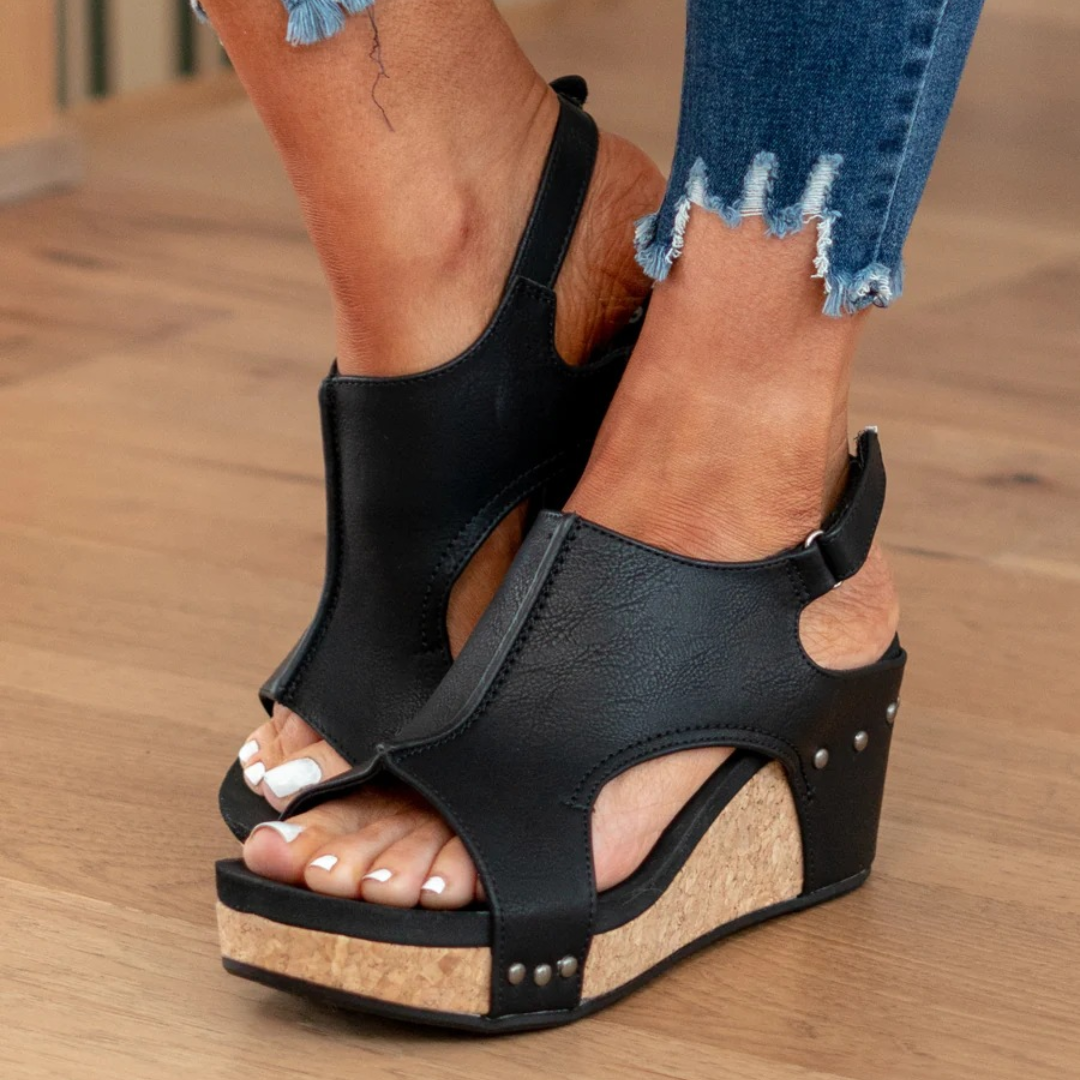 Makrina - Cómodas Sandalias De Tacón De Cuña