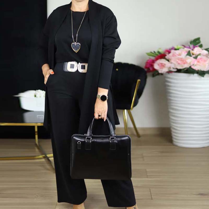 Dorren - Elegante Conjunto de Tres Piezas Con Cárdigan Largo, Top y Pantalón