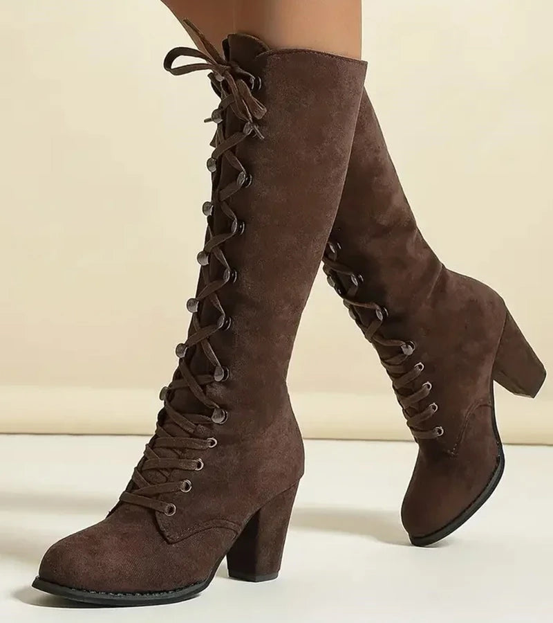 Asmita - Botas De Ante Con Cordones Y Tacón Alto