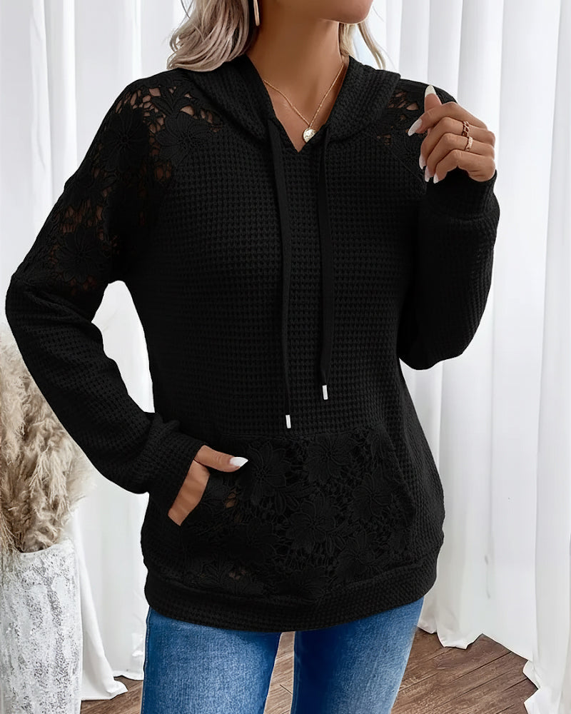 Laessa - Sudadera Con Capucha y Encaje Floral Con Bolsillo Delantero