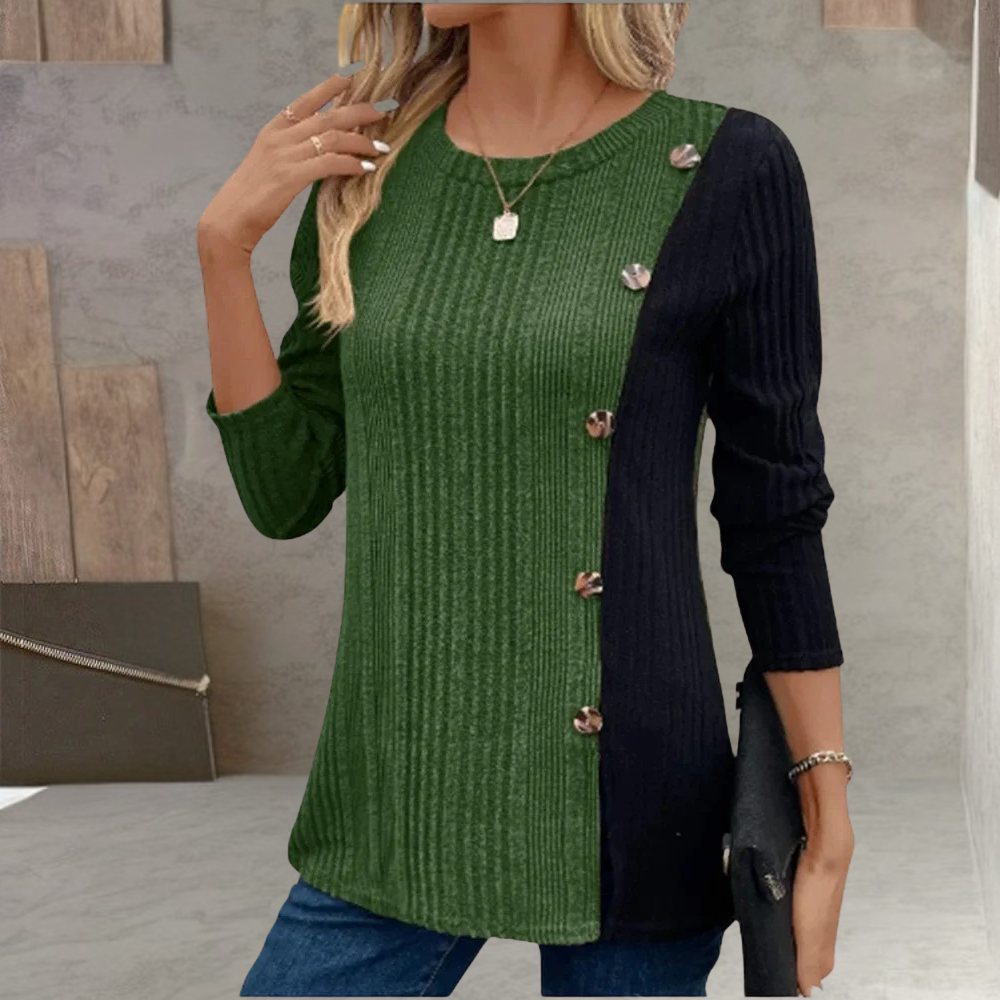 Mary - Blusa De Manga Larga Con Botones y Bloques De Color